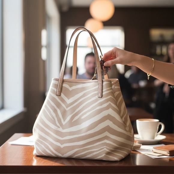 Coach tan zebra print tote bag - Picture 3 of 4